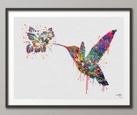 Hummingbird and Flowers Watercolor illustrations Art Print Wedding Gift Wall Art Poster Wall Decor Art Home Decor Wall Hanging [NO 3] - CocoMilla