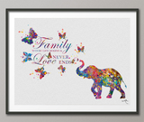 Elephant Family Quote Butterfly Art Watercolor Print Painting Wedding Gift idea Wall Art Nursery Wall Decor Art Home Decor Wall Hanging-1293 - CocoMilla