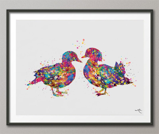 Mandarin Duck Watercolor Print Waterfowl Farm Animal Duck Couple Decor Duckling Valentines Gift Love Wedding Gift Watercolor Bird Print-960 - CocoMilla