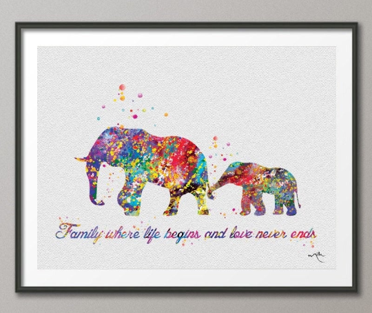 Elephant Family Quote Art Print Watercolor Painting Wedding Gift idea Wall Art Giclee Wall Decor Home Decor Wall Hanging No 289 - CocoMilla