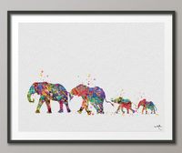 Elephants Two Moms with Babies Family Watercolor Print Wedding Gift Wall Art Christmas Gift Lesbian Family Wall Hanging Baby Shower-1087 - CocoMilla