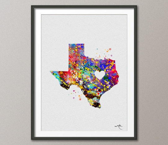 Texas State Watercolor USA Personalized Customizable Map Art Print Wall Wedding Gift Poster Giclee Home Decor Wall Hanging [NO 209] - CocoMilla