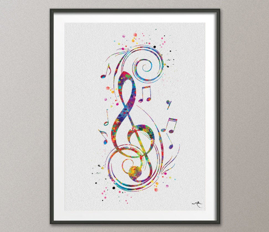 Treble Clef Sign Art Print Watercolor Musician Decorative Art Print Music Studio Dorm Decor Musician Gift Art Wall Decor Wall Hanging-1148 - CocoMilla