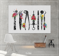 Dentist Tools Floral Watercolor Print Tooth Flowers Medical Art Surgeon Dental Clinic Decor Gift Dentistry Office Decor Graduaiton Gift-1340 - CocoMilla