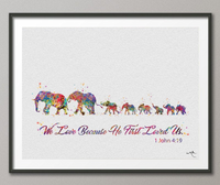 Elephant Family Mom Dad and 6 Babies Family Bible Love Quote Art Print Watercolor Wedding Gift Christian Wall Art Decor Wall Hanging-529 - CocoMilla