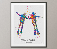 Scuba Diving Couple Watercolor Print Personalised Scuba Diving Couple Print Wall Art Diving Wedding Gift Valentine's Gift Wall Hanging-1422 - CocoMilla