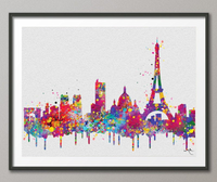 Paris Skyline, Paris Watercolor Print, Paris Painting, Travel Gift, Paris Poster, Wedding Gift, Anniversary Gift, Wall Hanging, Travel-937 - CocoMilla
