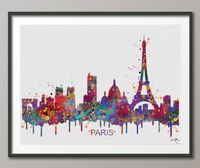 Paris Skyline, Paris Watercolor Print, Paris Painting, Travel Gift, Paris Poster, Wedding Gift, Anniversary Gift, Wall Hanging, Travel-937 - CocoMilla
