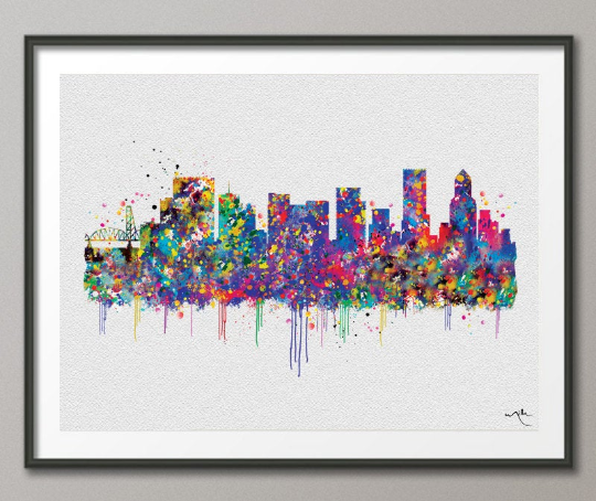 Oregon Portland Skyline Watercolor Print Wall Art Wedding Gift Geek Nerd Art Nursery State Wall Decor Art Home Decor Wall Hanging [NO 629] - CocoMilla