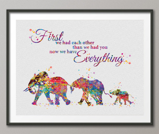 Elephant Family Mom Dad and Baby Family Quote Watercolor Print Wedding Gift Wall Art Wall Decor Art Home Parent Gift Decor Wall Hanging-1543 - CocoMilla