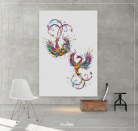 Phoenix Bird Couple Watercolor Bird Print Wedding Gift Bird Wall Art Poster Fire Bird Wall Decor Valentines Darling Gift Wall Hanging-1446 - CocoMilla