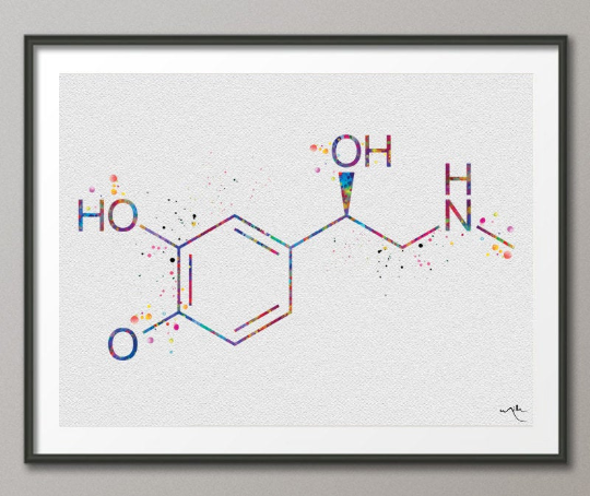 Adrenaline Molecule Watercolor Print Chemical Epinephrine Molecule Nerd Art Science Biology Medical Art Chemistry Science Art Decor-350 - CocoMilla