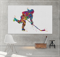 Ice Hockey Player Girl Watercolor Print Ice Skating Skater Female Woman Mom Wall Art Dorm Decor Hockey Team Coach Sports Wall Art Decor-1534 - CocoMilla