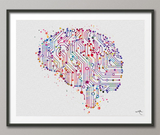 Circuit Brain Watercolor Print Medical Art Science Art Wall Decor Wall Art Neurology Human Brain Tech Gift Science Poster Technology Art-60 - CocoMilla