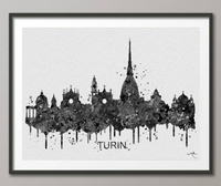 Turin Skyline, Turin Italy, Turin Watercolor Print, Italy Print, Wedding Gift, Gothic Decor, Travel Gift, Tourism, Wall Hanging, Art-914 - CocoMilla