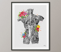 Muscles of Back Floral Watercolor Print Human Muscle Flowers Anatomy Medical Art Science Art Orthopedic Chiropractor Clinic Office Art-1344 - CocoMilla