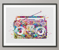 Boombox Watercolor Print Cassette Player Retro Radio Music Art Wall Art Hip Hop Poster Vintage Decor Gift Teen Musical Music Studio-1523 - CocoMilla