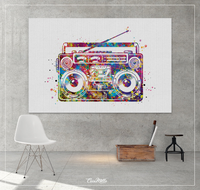 Boombox Watercolor Print Cassette Player Retro Radio Music Art Wall Art Hip Hop Poster Vintage Decor Gift Teen Musical Music Studio-1523 - CocoMilla