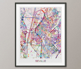 Seville Map, Sevilla Watercolor Print, Seville Street Map, Travel Decor, City Map Art, Spain Street Map, Seville Poster, Seville Art-1193 - CocoMilla