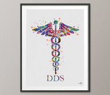 Doctor of Dental Surgery Dentist Caduceus Watercolor Print DDS Medical Art Office Clinic Dentistry Art Gift Tooth Decor Science Art-490 - CocoMilla