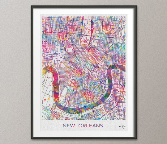 New Orleans City Map Print Watercolor Art Print Wall Art New Orleans Street Map NOLA Wanderlust Wall Hanging Map of New Orleans [NO 813] - CocoMilla