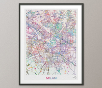 Milan City Map Print Watercolor Art Print Wall Art Italy Milan Street Map Milano Travel Wanderlust Decor Wall Hanging Map of Milan [NO 811] - CocoMilla