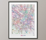 Milan City Map Print Watercolor Art Print Wall Art Italy Milan Street Map Milano Travel Wanderlust Decor Wall Hanging Map of Milan [NO 811] - CocoMilla
