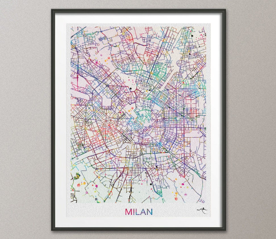 Milan City Map Print Watercolor Art Print Wall Art Italy Milan Street Map Milano Travel Wanderlust Decor Wall Hanging Map of Milan [NO 811] - CocoMilla