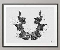 Rorschach Inkblot Test Card 7 BW Watercolor Print Psychology Psychiatry Psychotherapist Psychological Psychologist Clinic Medical Art-1319 - CocoMilla
