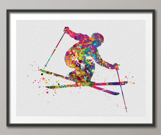 Ski Watercolor Print Skiing Poster Skier Gift Winter Sports Art Wall Art Ski Decor Home Decor For Him Room Decor Nursery Wall Hanging-1460 - CocoMilla