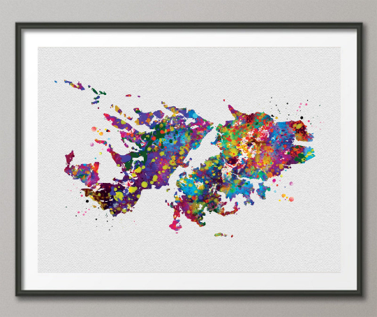 Falkland Islands Map Watercolor Print Anniversary Honeymoon Wedding Gift Travel Art Wall Poster Wall Decor Art Home Decor Wall Hanging-1403 - CocoMilla