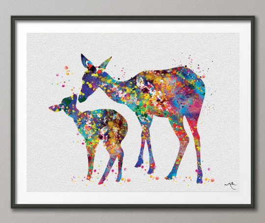 Deer Family Watercolor Painting Print illustrations Art Print Wedding Baby Shower Gift Poster Wall Decor Nursery Home Decor Wall Hanging-546 - CocoMilla