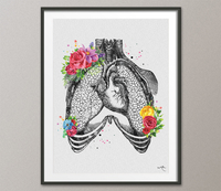 Lungs and Heart Floral Anatomy Watercolor Print Flowers Medical Art Print Wall Decor Doctor Print Anatomical Office Clinic Wall Art-1342 - CocoMilla