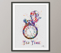 Tea Time Mad Hatter Alice in Wonderland Watercolor Painting Print Wall Art Wall Decor Nursery Kitchen Wall Hanging Christmas [NO 482] - CocoMilla