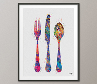 Fork Knife and Spoon Watercolor Art Print Dining Room Art Kitchen Wall Art Poster Giclee Wall Decor Home Decor Restaurant Wall Hanging-533 - CocoMilla
