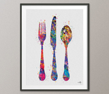 Fork Knife and Spoon Watercolor Art Print Dining Room Art Kitchen Wall Art Poster Giclee Wall Decor Home Decor Restaurant Wall Hanging-533 - CocoMilla