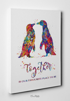 Penguin Couple Love Quote Watercolor Print Together Friendship LGBT Wall Art Valentines Day Home Decor Anniversary Housewarming Gift-1655 - CocoMilla