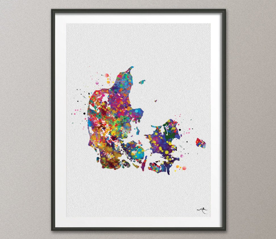 Denmark Map Watercolor Print Denmark Wall Art Wedding Gift Honeymoon Gift Map Wall Hanging Map Country Map Art Travel Home Wall Decor-478 - CocoMilla