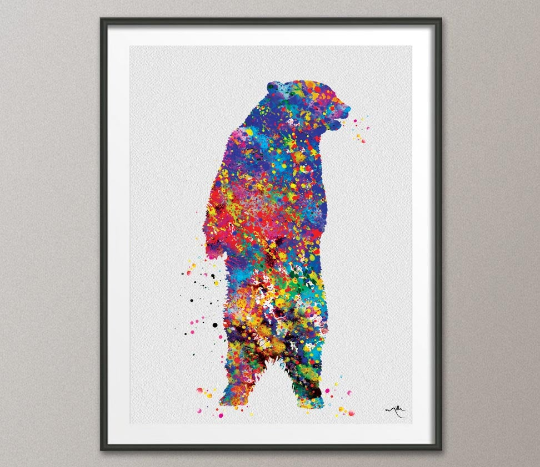 Bear Watercolor Painting Animal BoBo Print Geekery Gift Geek Nerd Art Print Street Wall Decor Art Kids Art Wall Hanging [No 298] - CocoMilla