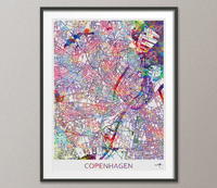 Copenhagen City Map Print Watercolor Art Print Wall Art Poster Denmark Travel Decor Wanderlust Decor Wall Hanging Copenhagen Gift [NO 806] - CocoMilla