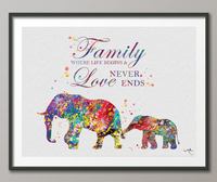 Elephant Family Watercolor Print Quote Print Wedding Gift Nursery Wall Decor Wall Hanging Anniversary Home Decor Animal Love Wall Art-1182 - CocoMilla