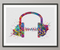 Headphone Watercolor Print Music Art Wall Art Earphones Poster Room Decor Gift DJ Gift Teen Room Bedroom Musical Decor Art Music Studio-1516 - CocoMilla
