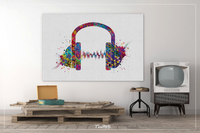 Headphone Watercolor Print Music Art Wall Art Earphones Poster Room Decor Gift DJ Gift Teen Room Bedroom Musical Decor Art Music Studio-1516 - CocoMilla