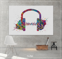 Headphone Watercolor Print Music Art Wall Art Earphones Poster Room Decor Gift DJ Gift Teen Room Bedroom Musical Decor Art Music Studio-1516 - CocoMilla