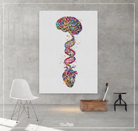 Brain Heart DNA Watercolor Print Science Wall Art Medical Art Wall Art Anatomy Clinic Decor Heart and Brain Office Decor Wall Hanging-444 - CocoMilla