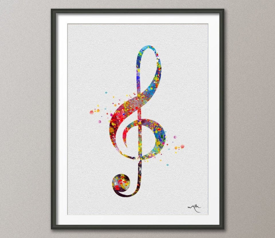 Treble Clef Sign Art Print Watercolor illustrations Art Print Music Studio Dorm Decor Musician Gift Wall Decor Home Decor Wall Hanging-199 - CocoMilla
