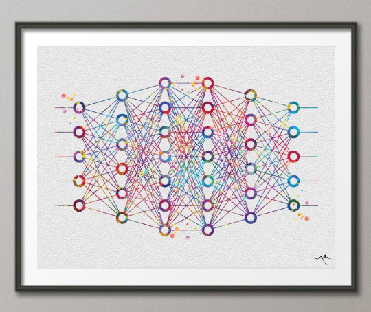 Deep Neural Network Watercolor Print Abstract Technology Art Science Neuroscience Brain Psychiatry Therapy Art Doctor Neuron Synapses-1115 - CocoMilla