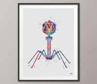 Bacteriophage Watercolor Print Medical Art Biotech Wall Art Bioscience Microbiology Virus Art Biology Bacteria Microscopy Science Decor-195 - CocoMilla
