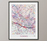 Florence Italy City Map Print Watercolor Art Print Wall Art Italy Street Map Travel Wanderlust Decor Wall Hanging Map of Florence [NO 808] - CocoMilla