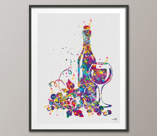 Wine Watercolor Print Bar Decor Wine Glass Decor Kitchen Decor Alcohol Decor Drinking Home Party Decor Greeting Celebration Wine Gift-948 - CocoMilla